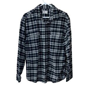 JACHS Flannel Shirt Button Front Black White Plaid XL Extra Large Thick Fabric